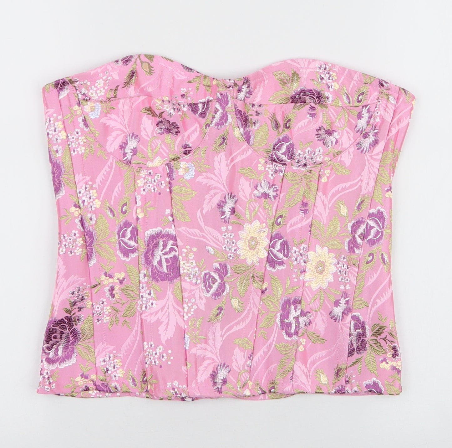 PRETTYLITTLETHING Womens Multicoloured Floral Polyester Basic Blouse Size 10 Off the Shoulder - Corset