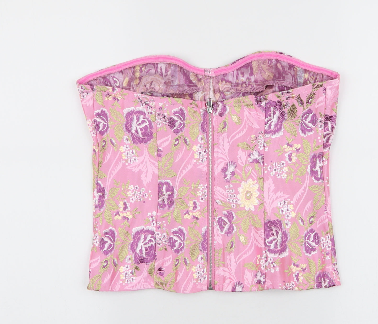PRETTYLITTLETHING Womens Multicoloured Floral Polyester Basic Blouse Size 10 Off the Shoulder - Corset