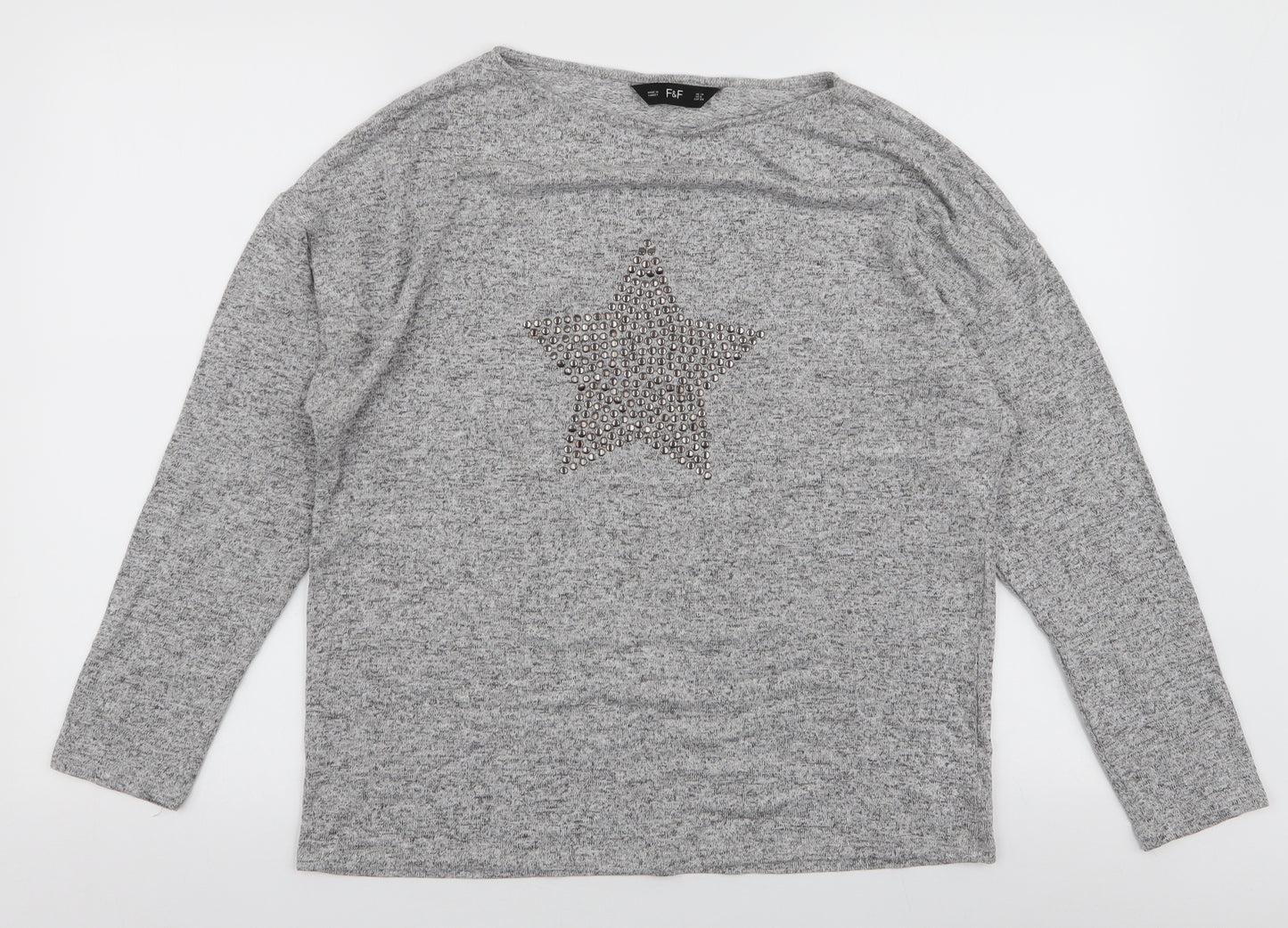 F&F Womens Grey Round Neck  Viscose Pullover Jumper Size 10   - Star