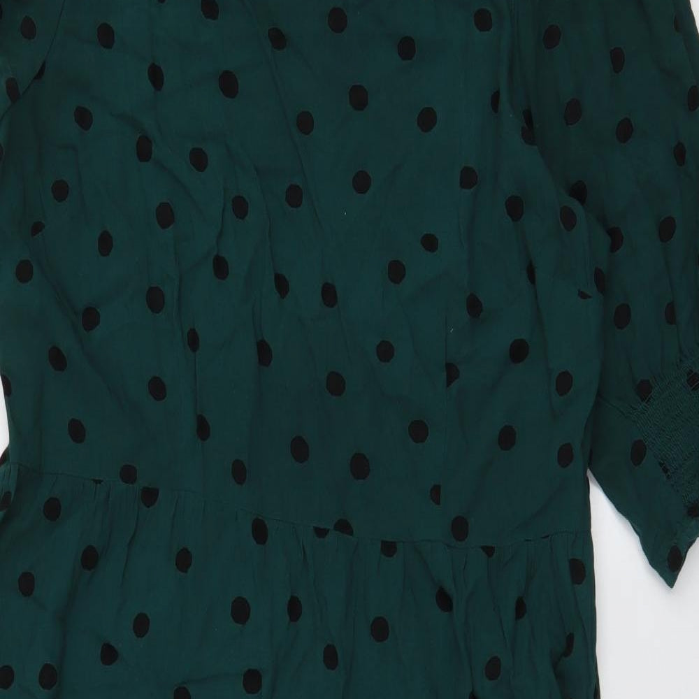 NEXT Womens Green Polka Dot Viscose Trapeze & Swing  Size 18  Round Neck Zip