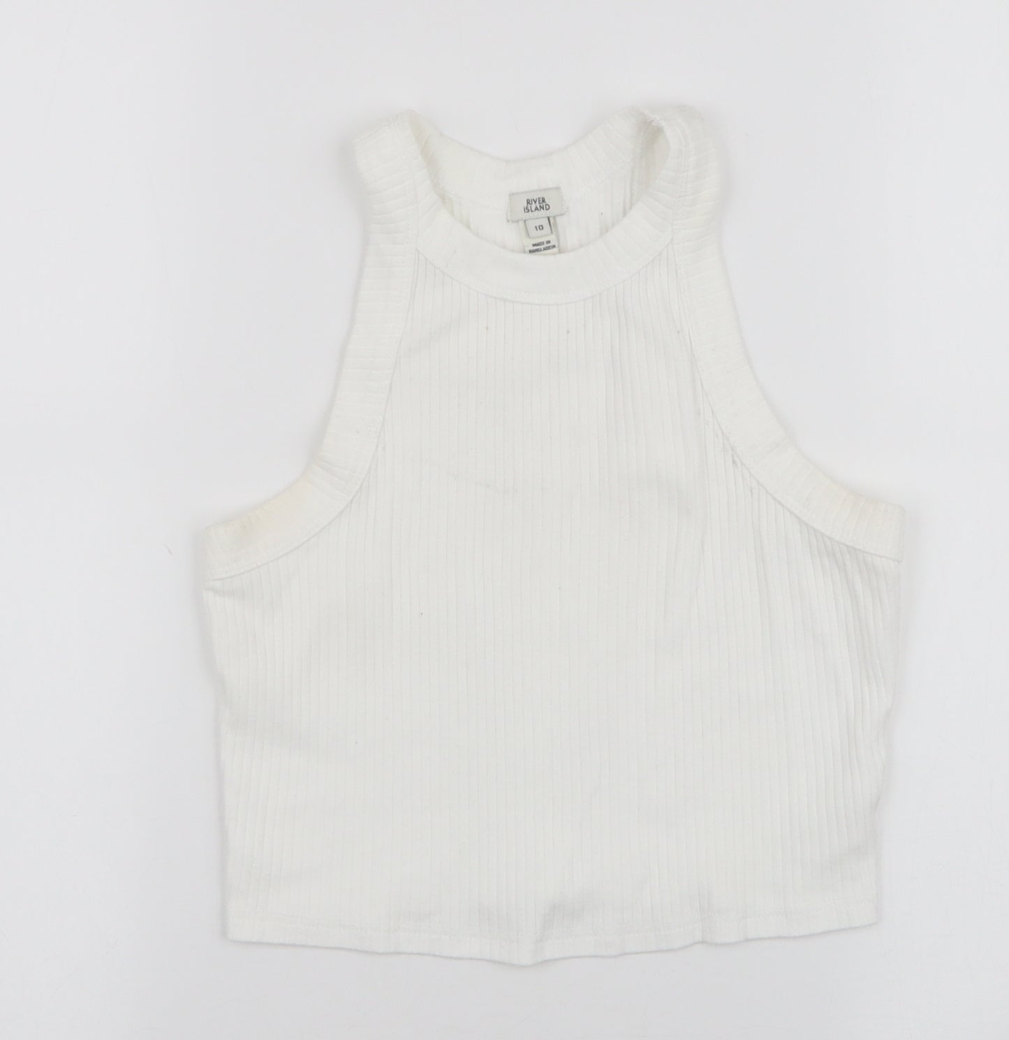 River Island Womens White  100% Cotton Cropped Tank Size 10 Round Neck