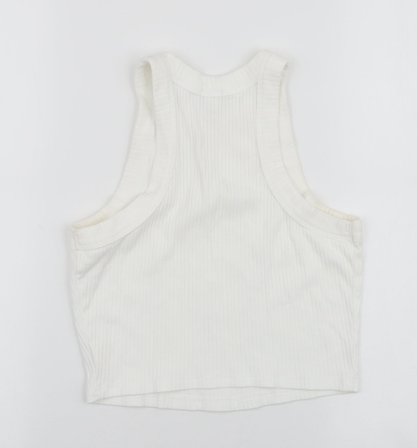 River Island Womens White  100% Cotton Cropped Tank Size 10 Round Neck