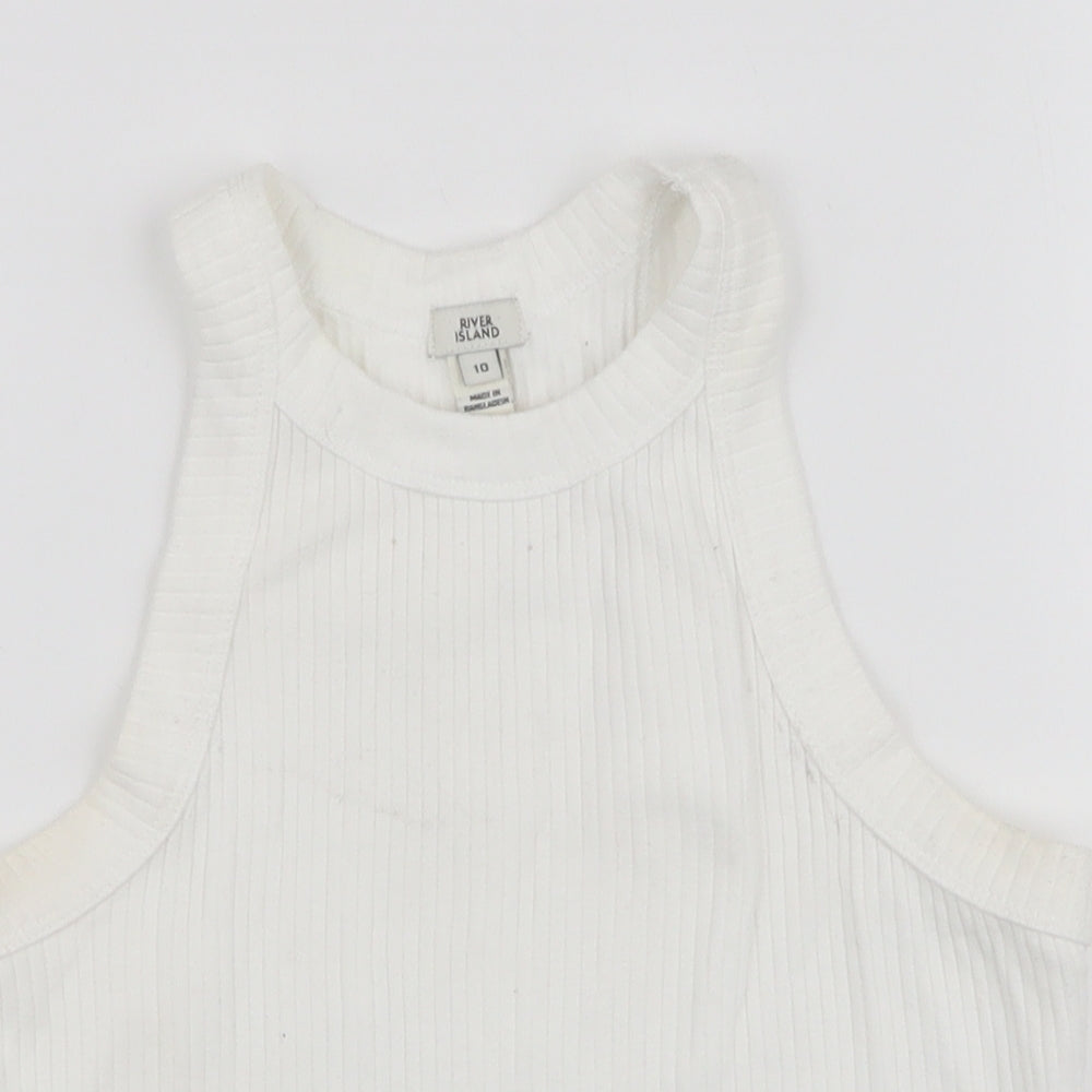 River Island Womens White  100% Cotton Cropped Tank Size 10 Round Neck
