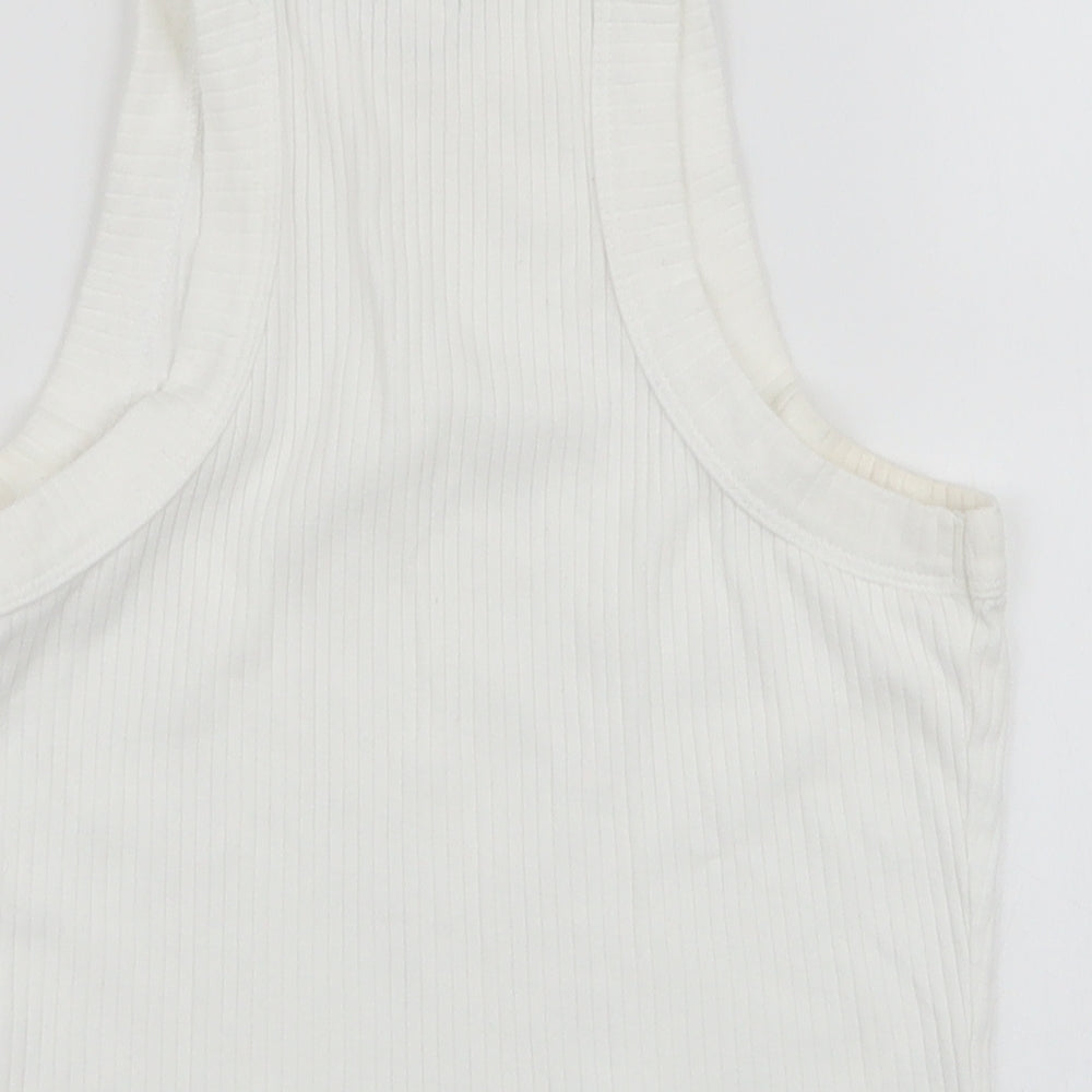 River Island Womens White  100% Cotton Cropped Tank Size 10 Round Neck