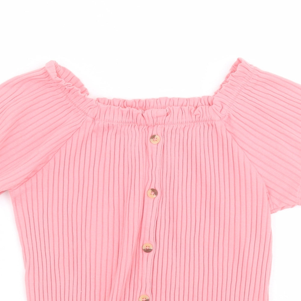 George Girls Pink  Cotton Pullover Blouse Size 8-9 Years Off the Shoulder Pullover - Ribbed