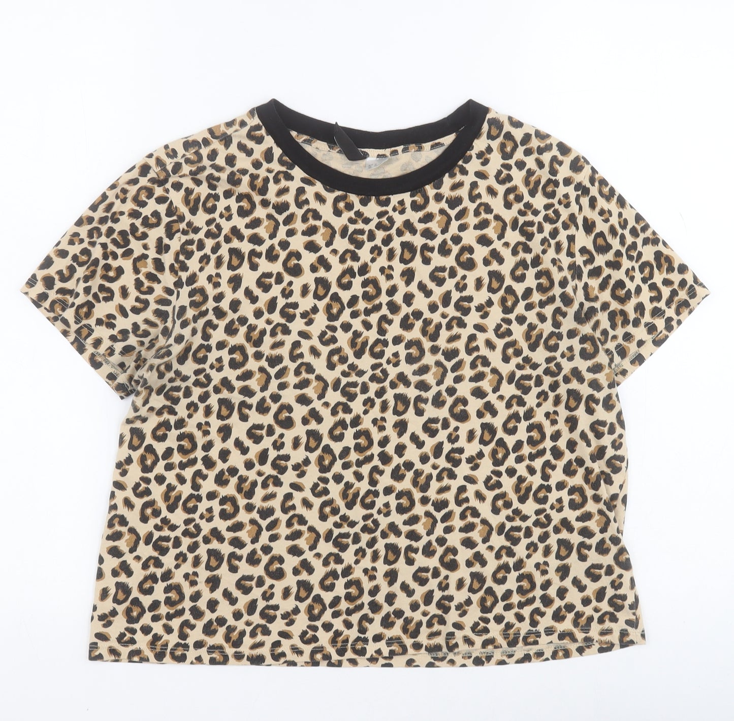 H&M Girls Brown Animal Print 100% Cotton Pullover Polo Size M Round Neck Pullover
