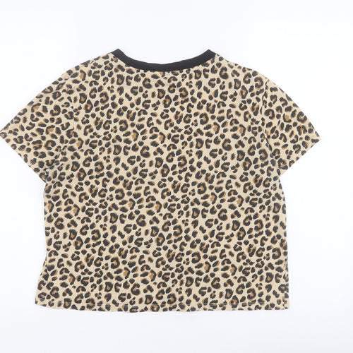H&M Girls Brown Animal Print 100% Cotton Pullover Polo Size M Round Neck Pullover