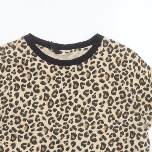 H&M Girls Brown Animal Print 100% Cotton Pullover Polo Size M Round Neck Pullover