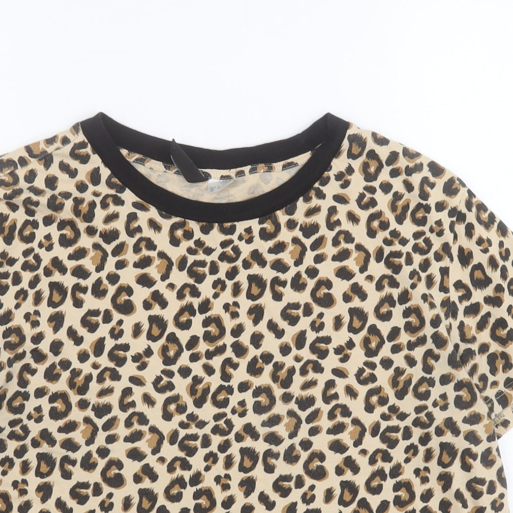 H&M Girls Brown Animal Print 100% Cotton Pullover Polo Size M Round Neck Pullover