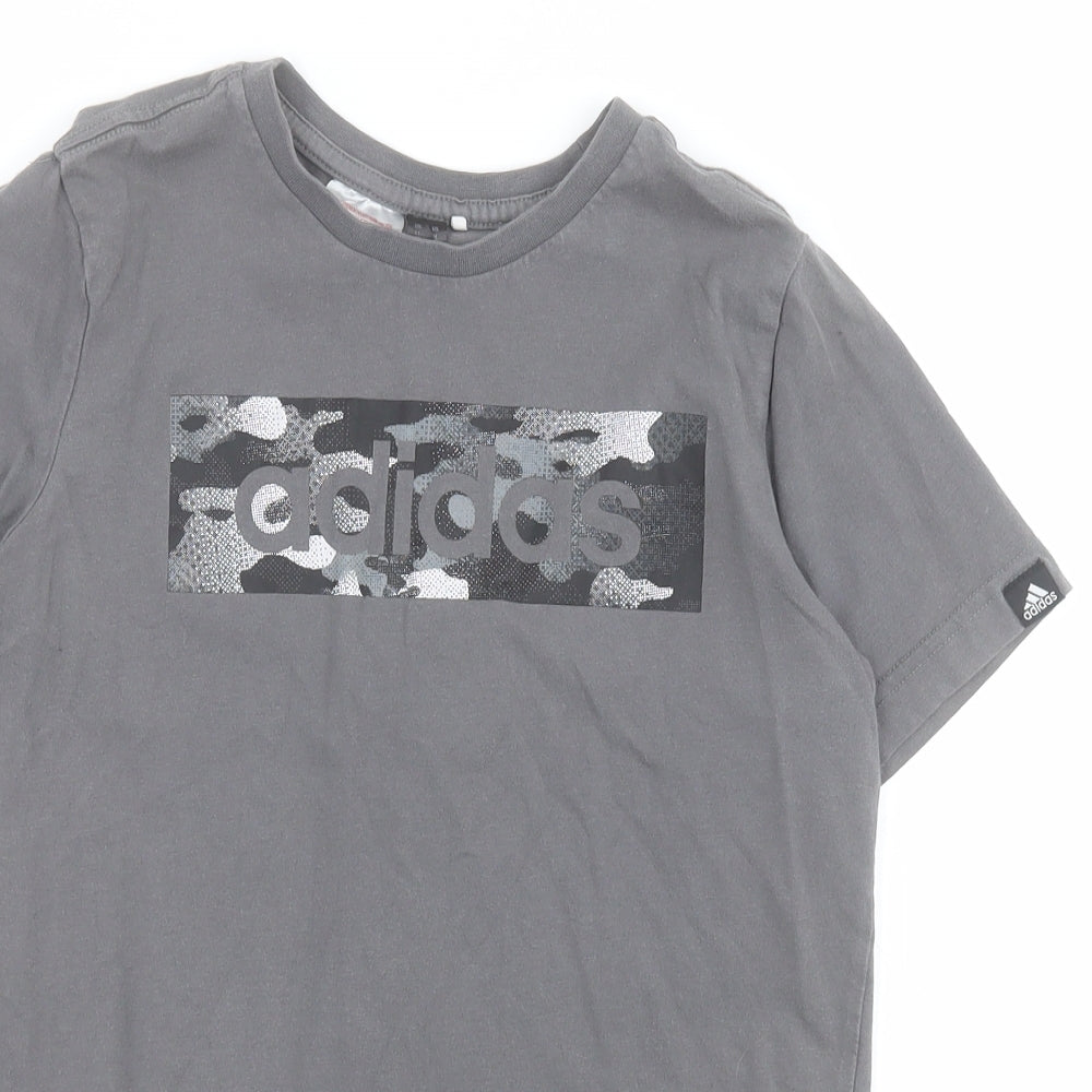 adidas Boys Grey  100% Cotton Pullover T-Shirt Size 11 Years Round Neck Pullover