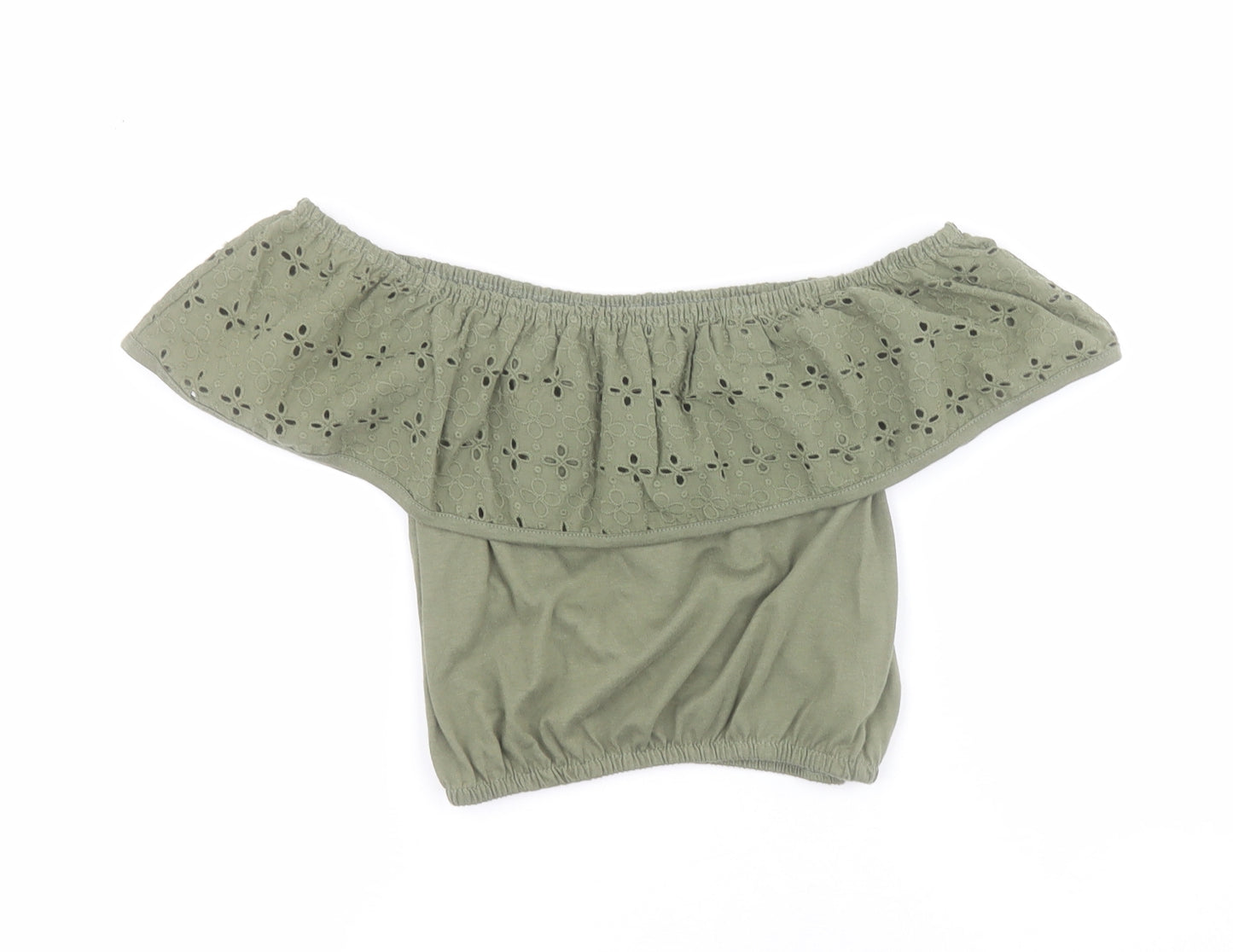 Primark Girls Green  100% Cotton Pullover Blouse Size 9-10 Years Off the Shoulder Pullover