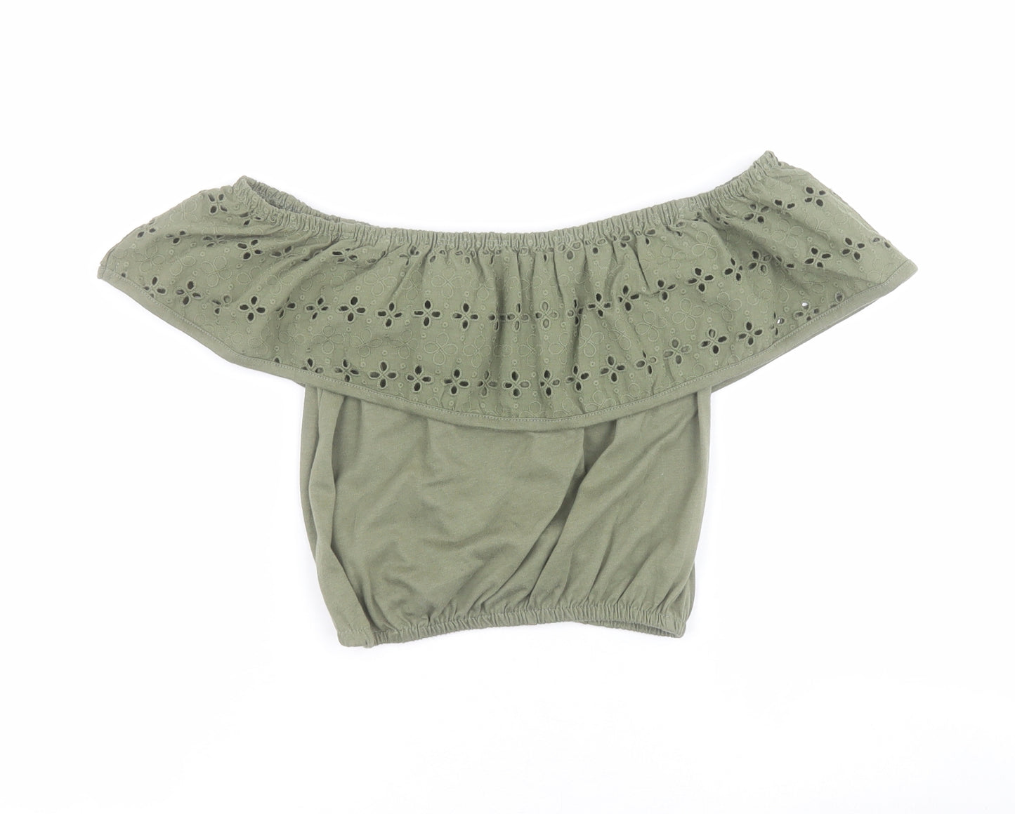 Primark Girls Green  100% Cotton Pullover Blouse Size 9-10 Years Off the Shoulder Pullover