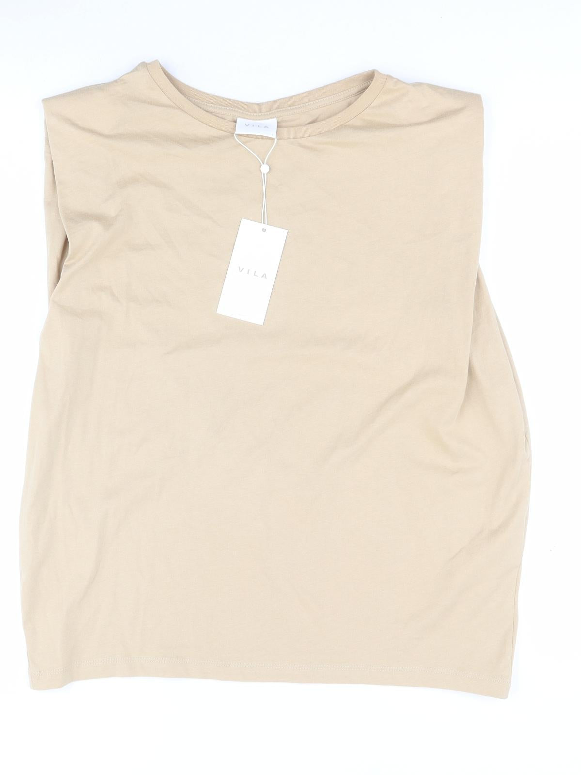 VILA Womens Brown  100% Cotton Basic Tank Size S Round Neck - Shoulder pads