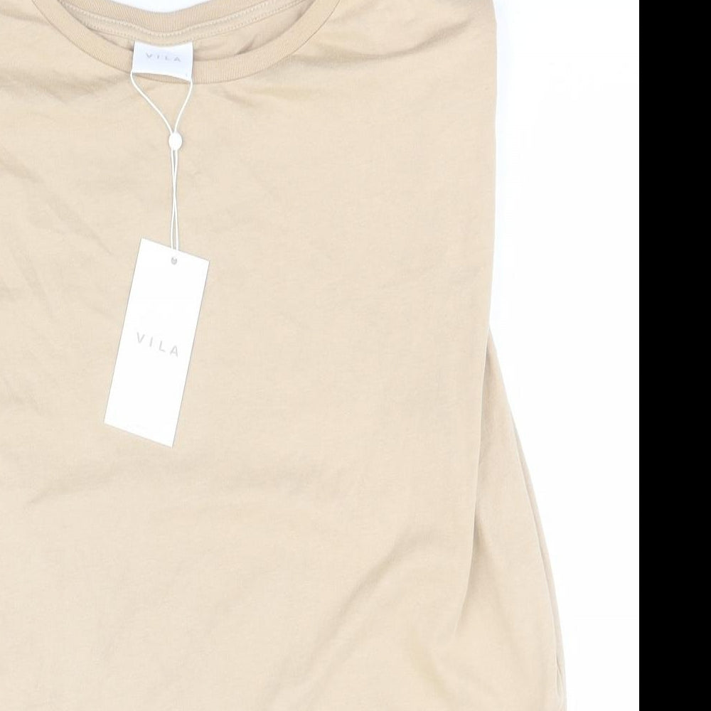 VILA Womens Brown  100% Cotton Basic Tank Size S Round Neck - Shoulder pads