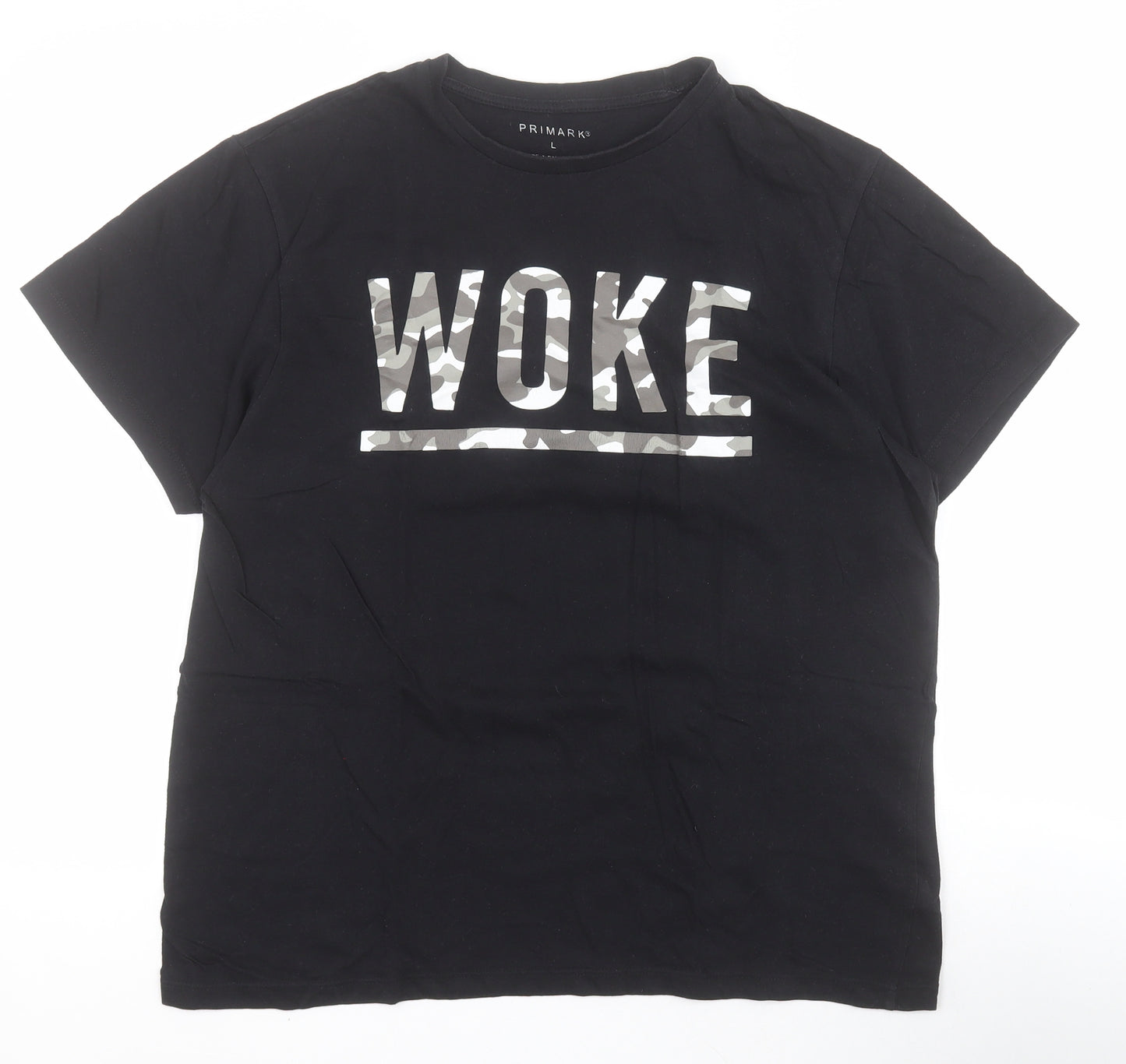 Primark Womens Black  100% Cotton Basic T-Shirt Size L Crew Neck