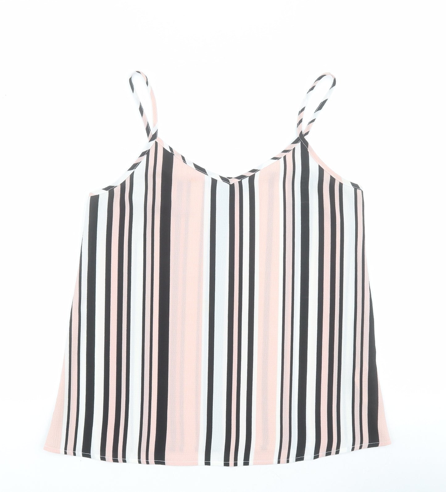 New Look Womens Pink Striped Polyester Camisole T-Shirt Size 8 V-Neck