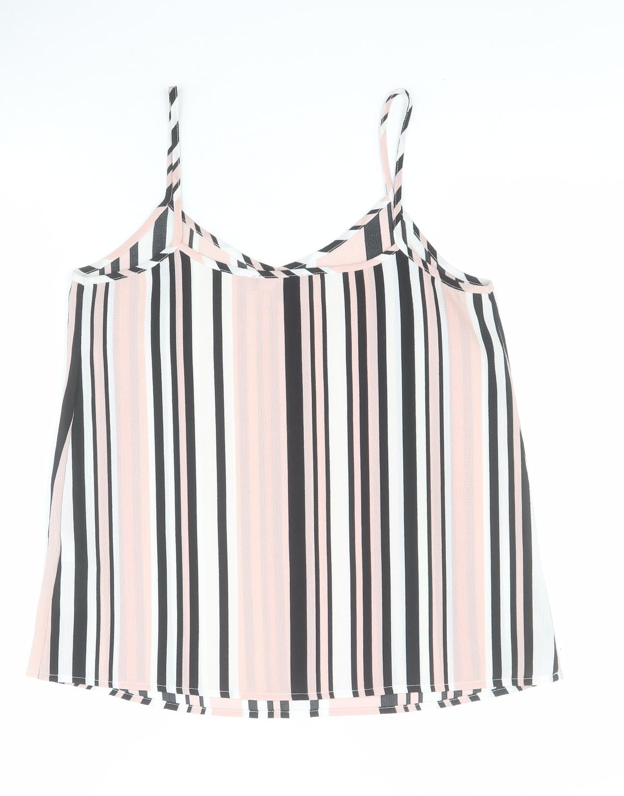 New Look Womens Pink Striped Polyester Camisole T-Shirt Size 8 V-Neck