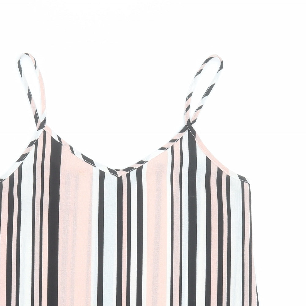 New Look Womens Pink Striped Polyester Camisole T-Shirt Size 8 V-Neck