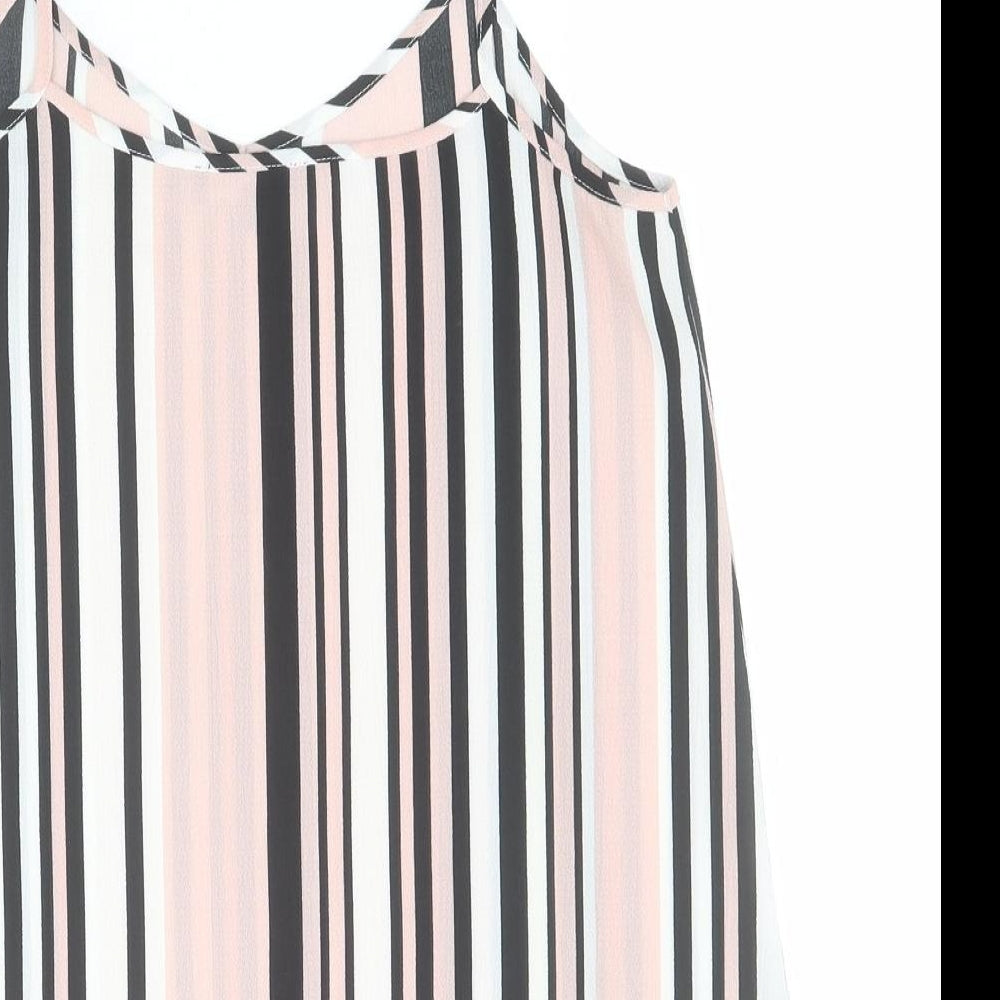 New Look Womens Pink Striped Polyester Camisole T-Shirt Size 8 V-Neck
