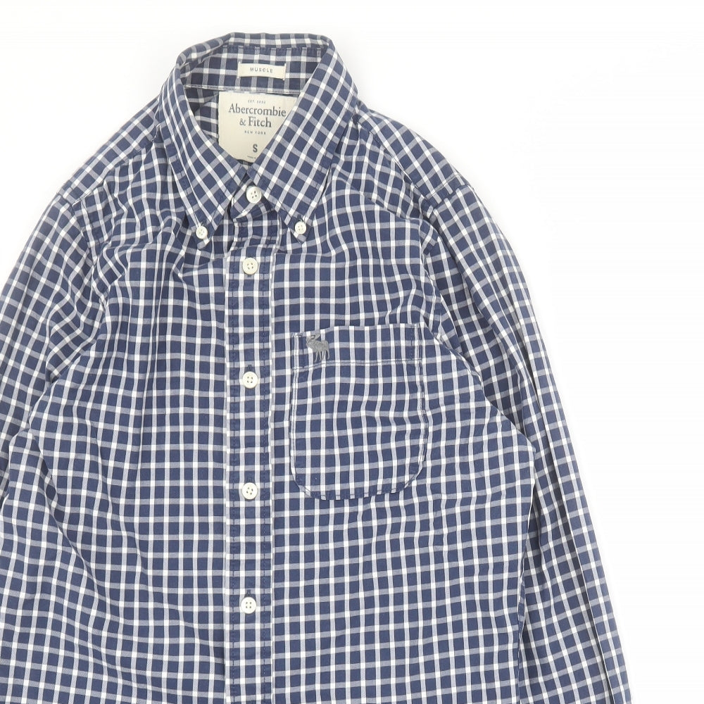 Abercrombie & Fitch Mens Blue Check Cotton  Button-Up Size S Collared Button