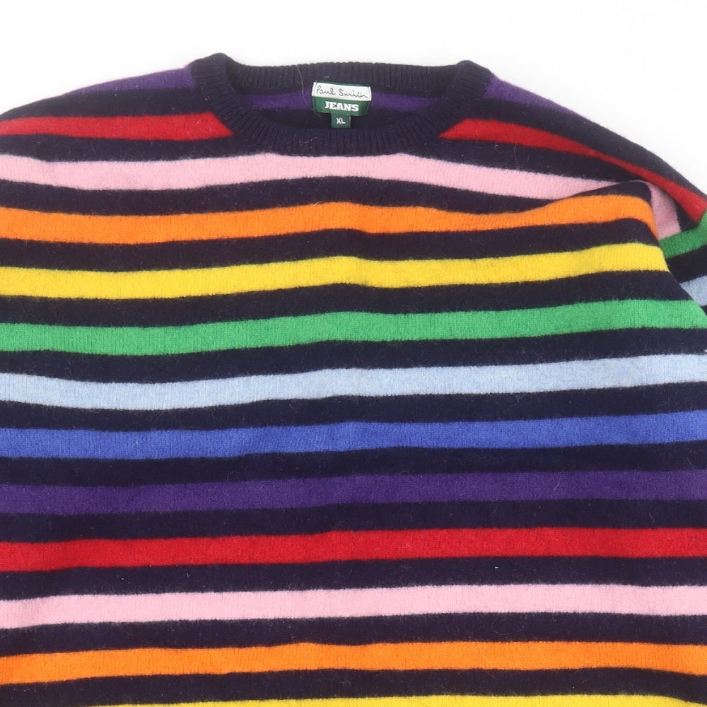 Pail Smith Mens Multicoloured Crew Neck Striped Wool Pullover Jumper Size XL