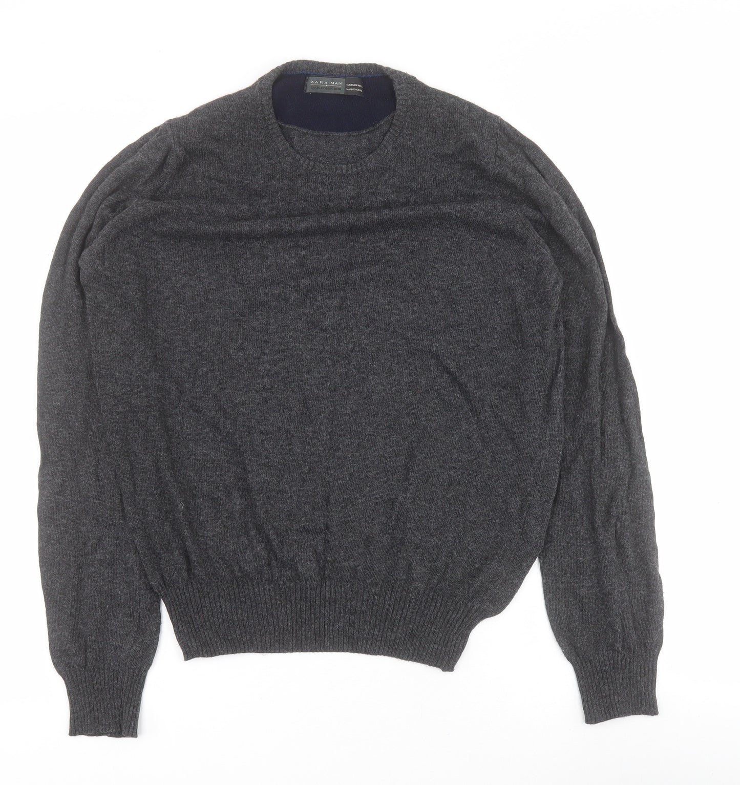 Zara Mens Grey Round Neck  Viscose Pullover Jumper Size M