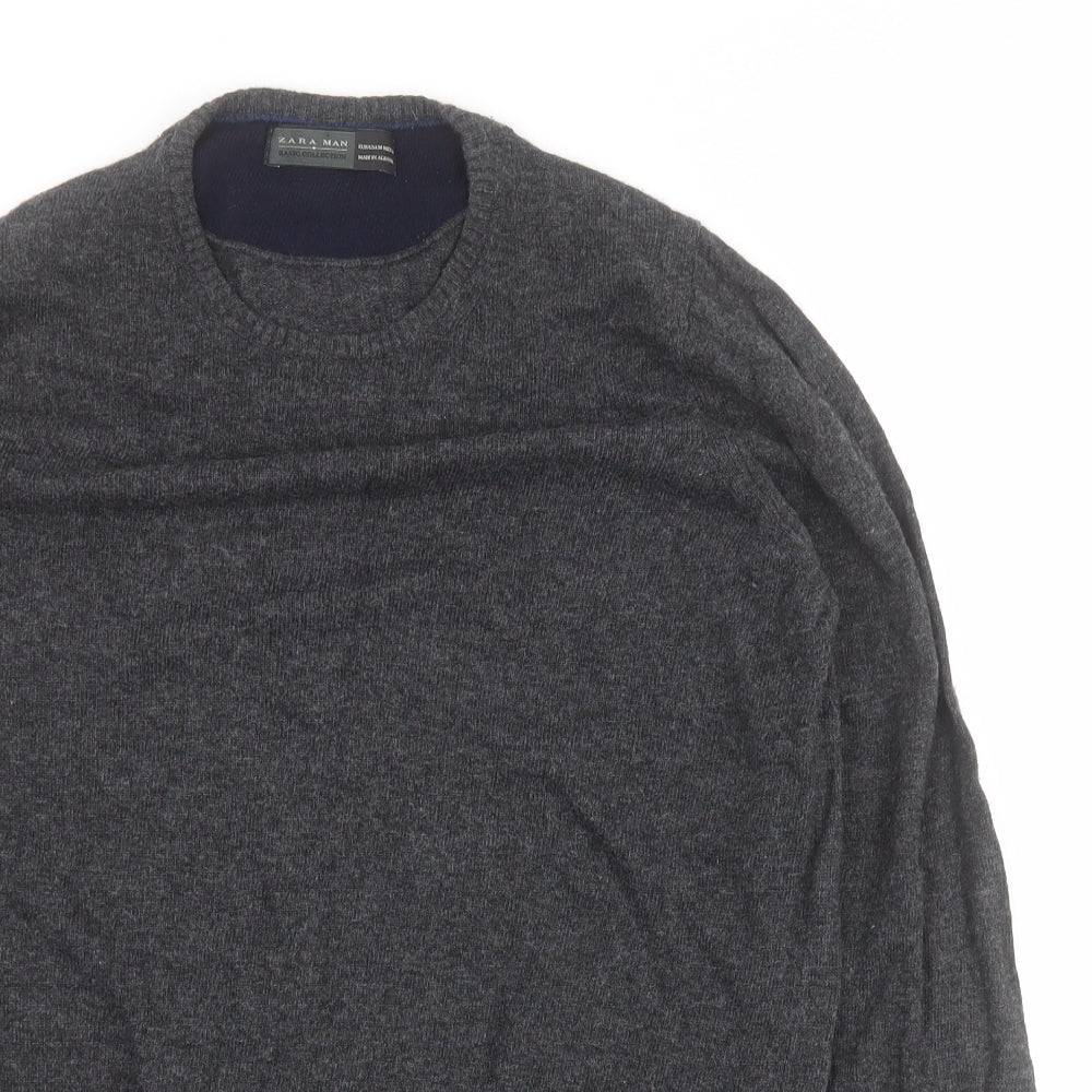 Zara Mens Grey Round Neck  Viscose Pullover Jumper Size M