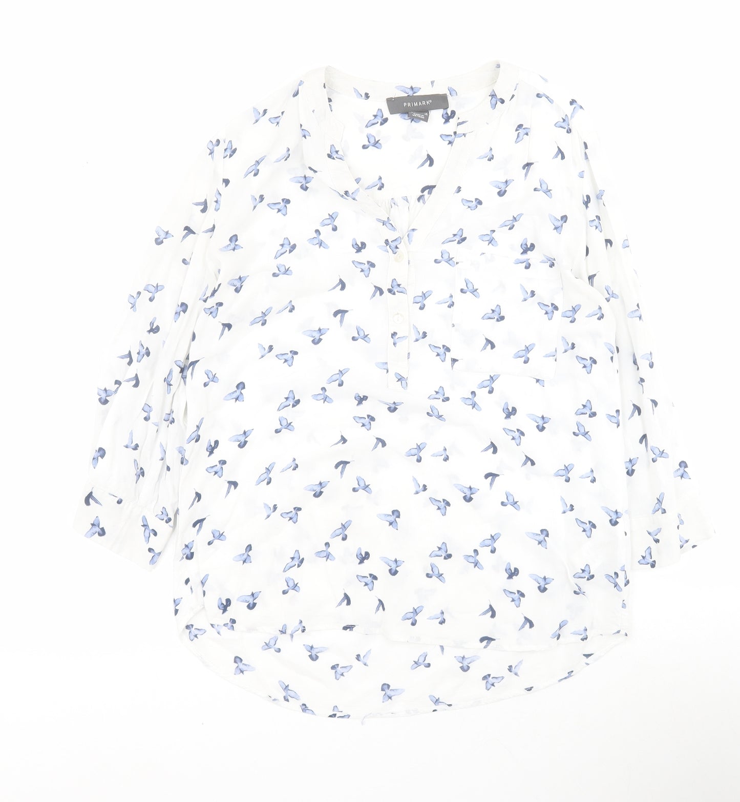 Primark Womens White  Viscose Basic Blouse Size 6 V-Neck - Birds