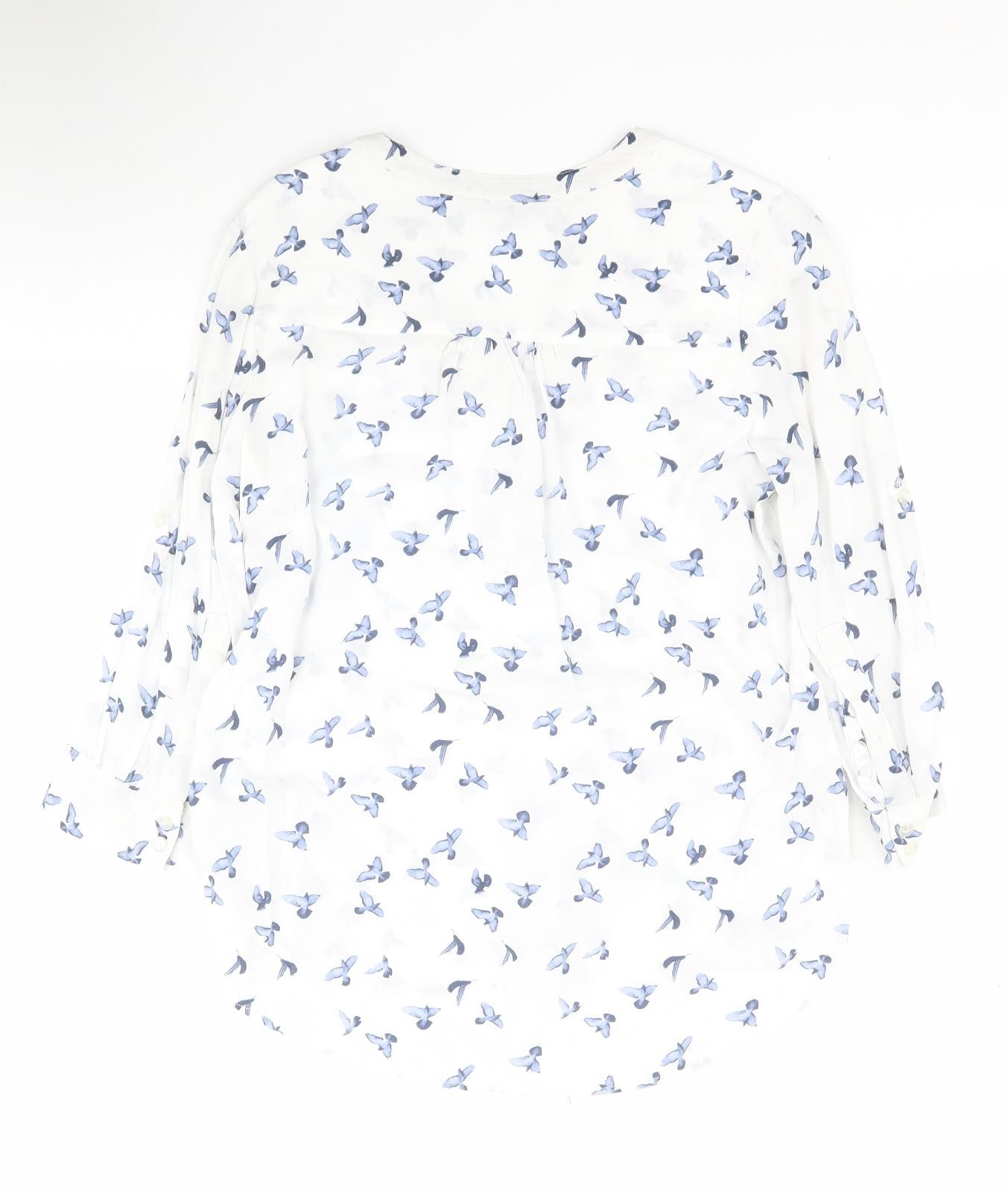 Primark Womens White  Viscose Basic Blouse Size 6 V-Neck - Birds