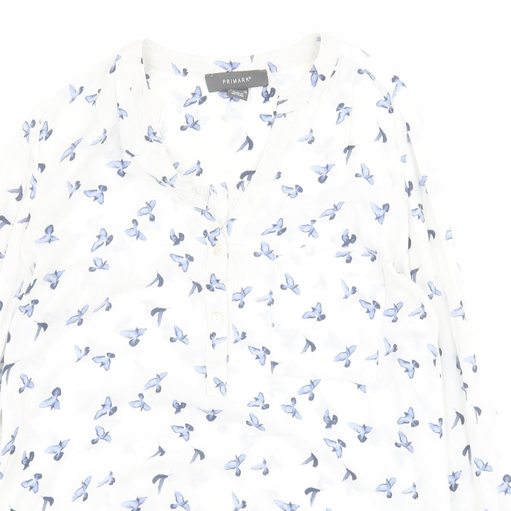 Primark Womens White  Viscose Basic Blouse Size 6 V-Neck - Birds