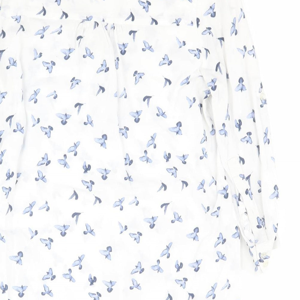 Primark Womens White  Viscose Basic Blouse Size 6 V-Neck - Birds