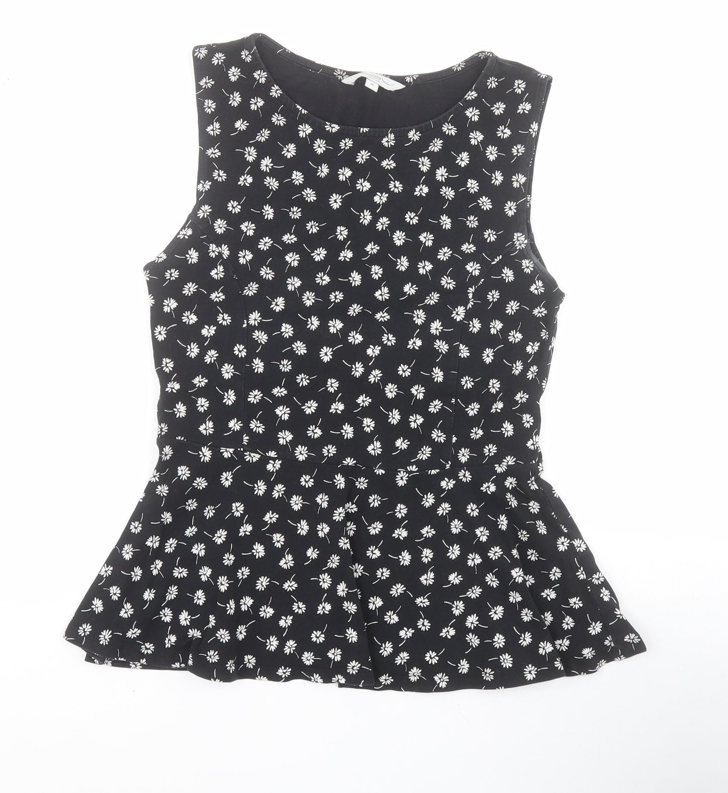 New Look Womens Black Floral Cotton Basic Tank Size 10 Round Neck - Peplum