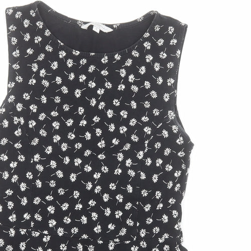 New Look Womens Black Floral Cotton Basic Tank Size 10 Round Neck - Peplum