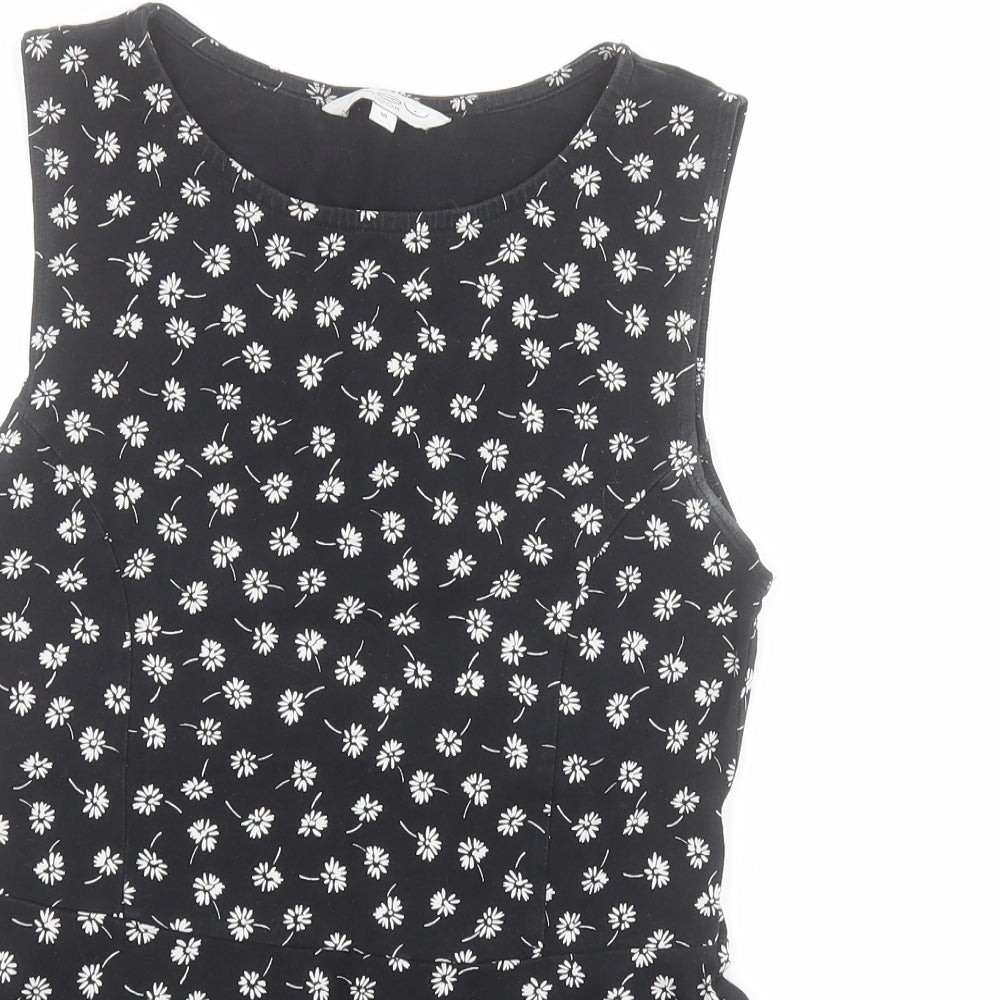 New Look Womens Black Floral Cotton Basic Tank Size 10 Round Neck - Peplum
