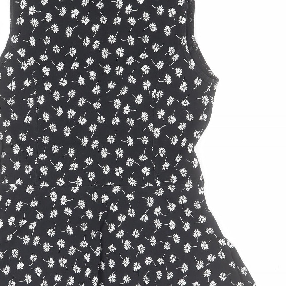 New Look Womens Black Floral Cotton Basic Tank Size 10 Round Neck - Peplum