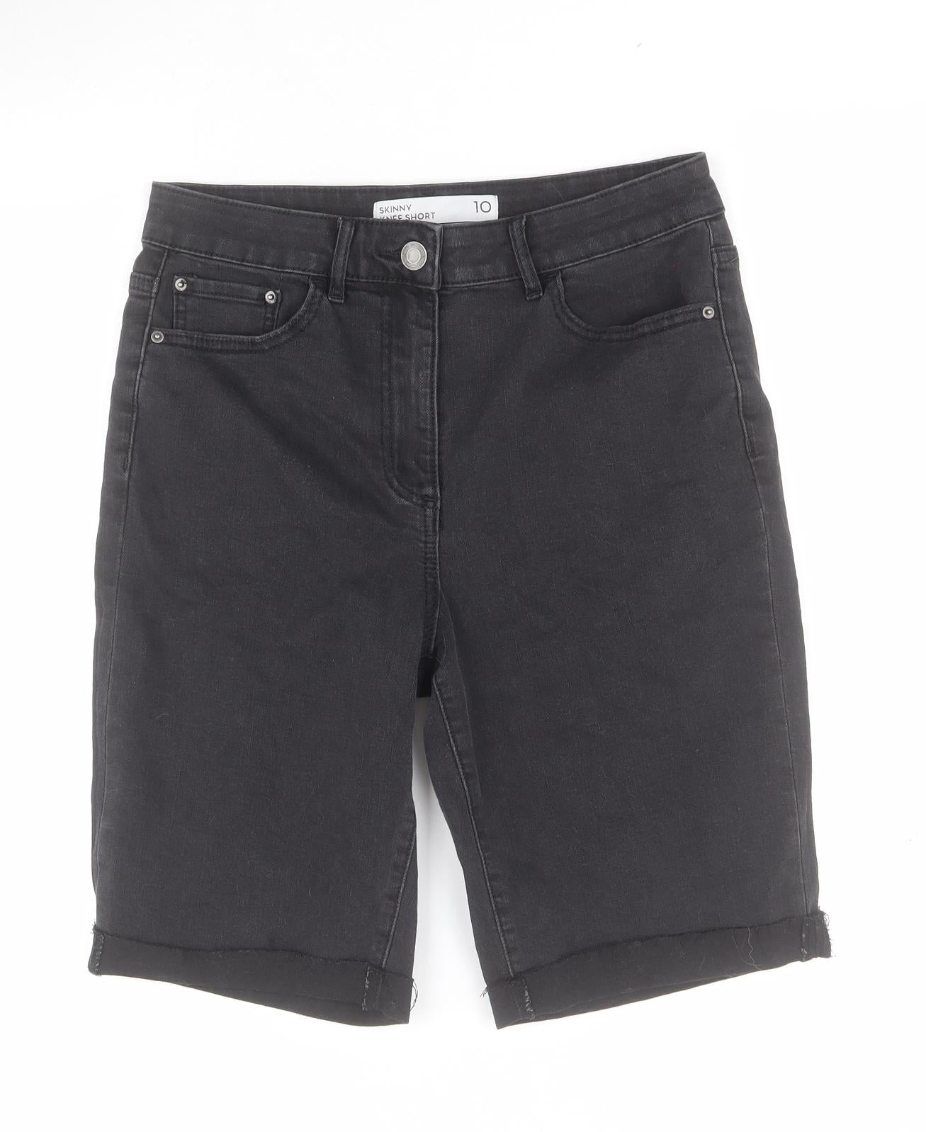 NEXT Womens Black  Cotton Boyfriend Shorts Size 10 L9 in Regular Zip - Knee short