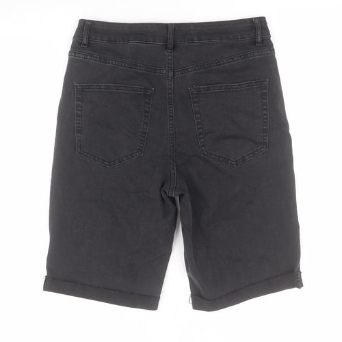 NEXT Womens Black  Cotton Boyfriend Shorts Size 10 L9 in Regular Zip - Knee short