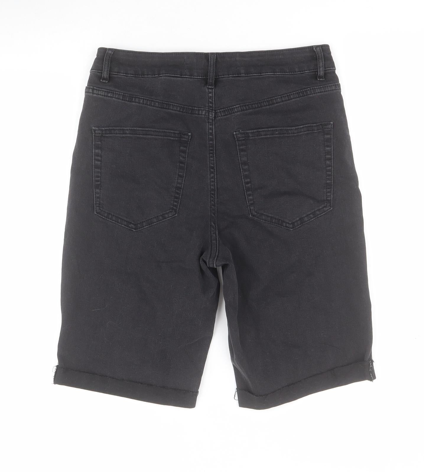NEXT Womens Black  Cotton Boyfriend Shorts Size 10 L9 in Regular Zip - Knee short