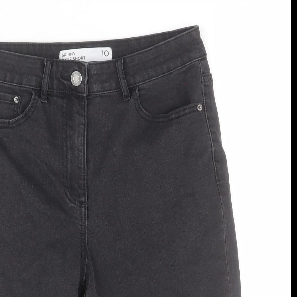 NEXT Womens Black  Cotton Boyfriend Shorts Size 10 L9 in Regular Zip - Knee short