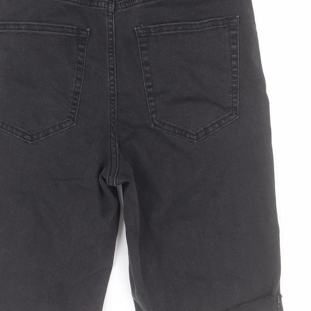 NEXT Womens Black  Cotton Boyfriend Shorts Size 10 L9 in Regular Zip - Knee short