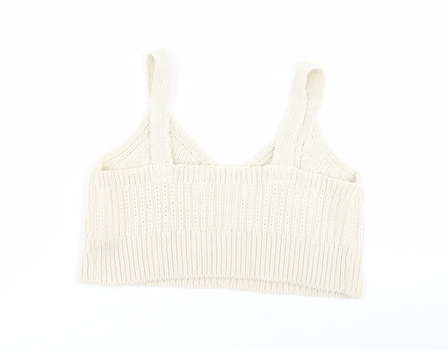Zara Womens Beige  Cotton Cropped Tank Size 6 V-Neck