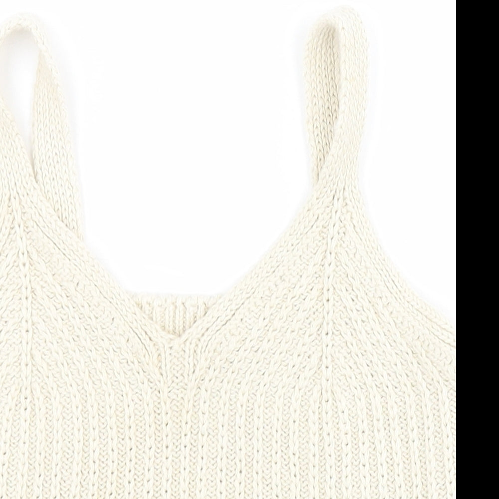 Zara Womens Beige  Cotton Cropped Tank Size 6 V-Neck