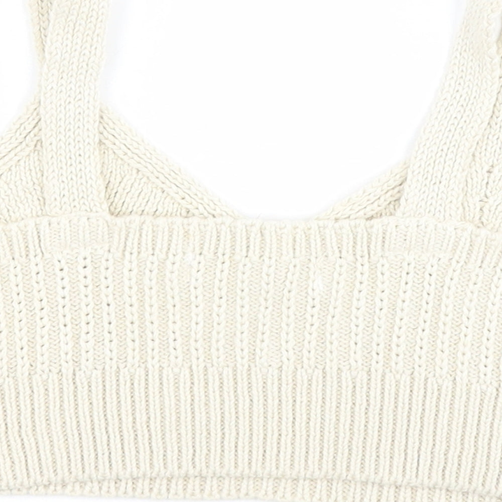 Zara Womens Beige  Cotton Cropped Tank Size 6 V-Neck