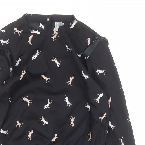 Japna Girls Black  100% Polyester Pullover Blouse Size 12 Years Round Neck Snap - Horse