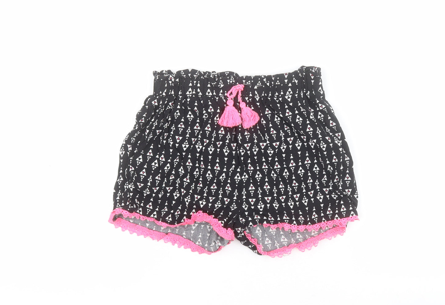 Primark Girls Black Geometric 100% Viscose Sweat Shorts Size 9-10 Years  Regular