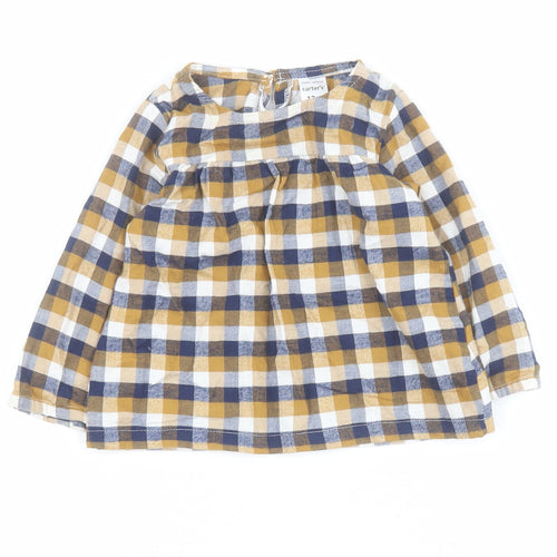 Carters Baby Blue Check 100% Cotton Shirt Dress  Size 12 Months  Round Neck Button