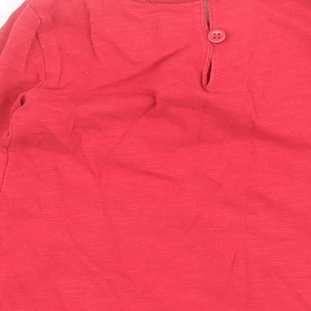NEXT Baby Red  100% Cotton Pullover T-Shirt Size 6-9 Months Round Neck Button - Flowers