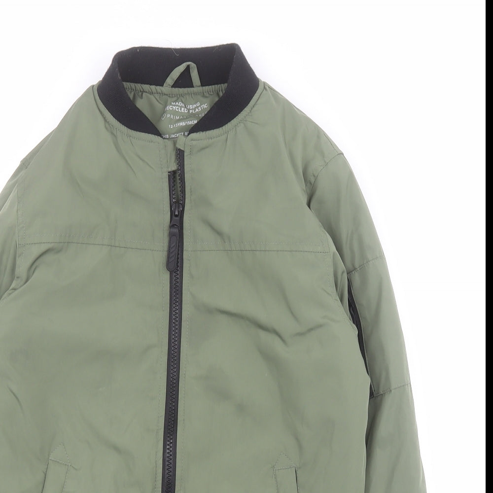 Primark Boys Green   Bomber Jacket Coatigan Size 12-13 Years  Zip