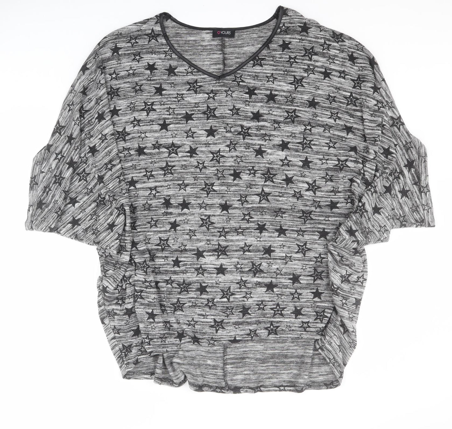 Yours Womens Grey  Polyester Basic T-Shirt Size 22 V-Neck - Stars