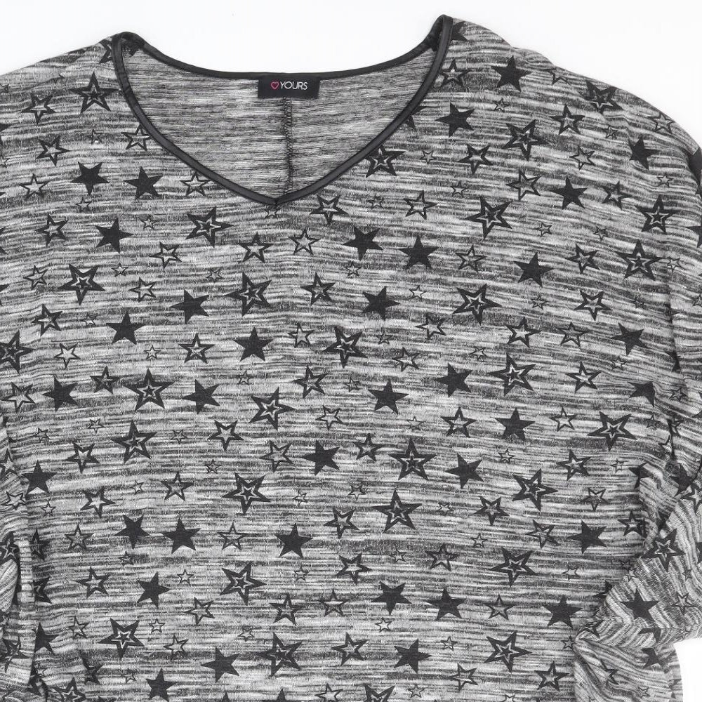 Yours Womens Grey  Polyester Basic T-Shirt Size 22 V-Neck - Stars